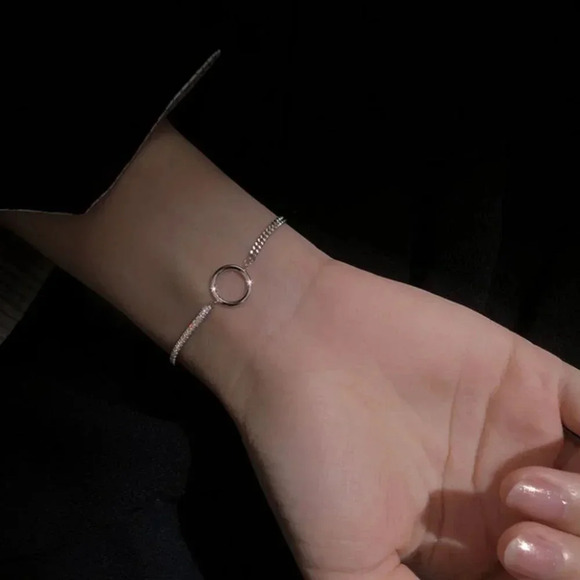 925 Sterling Silver Minimalist Dainty Thin Diamond & Chain Link Bracelet - Picture 3 of 5